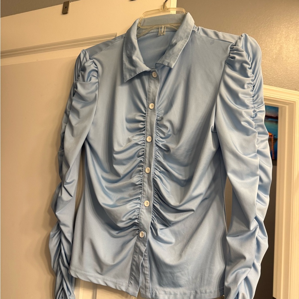 Elegant Blue Ruched Women's Top